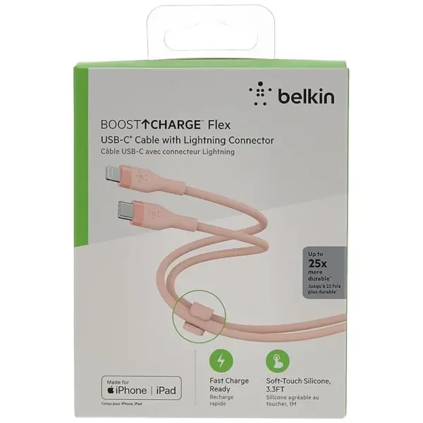BELKIN BOOST CHARGE FLEX USB-C CABLE WITH LIGHTNING CONNECTOR 1M | PINK